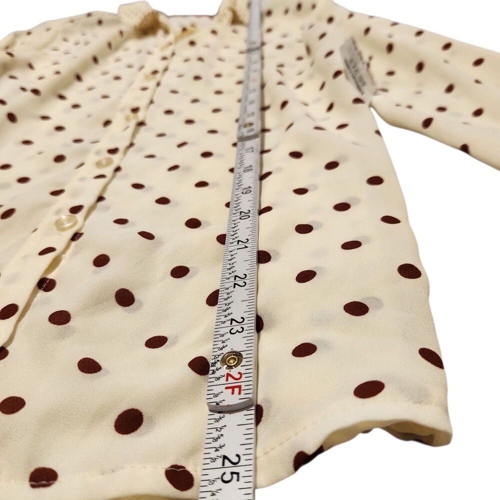 Sahara Top Size 7 Sheer Lightweight Longsleeve Ivory Color Red Polka Dots Print - Picture 8 of 12